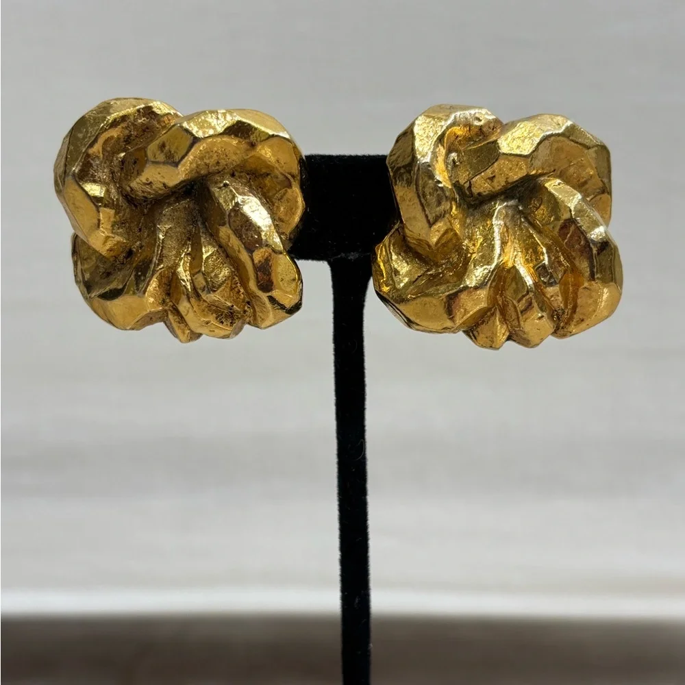 Antigona Paris Chunky Knots Gold Plated Large Clip on Earrings Signed - Picture 2 of 11